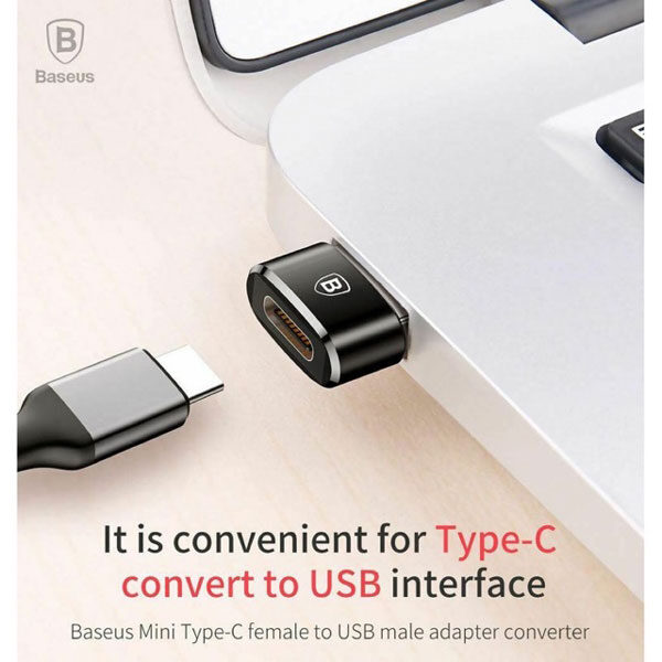 تبدیل USB به Type-C مدل USB Male To Type-C Female Adapter Converter Black باسئوس