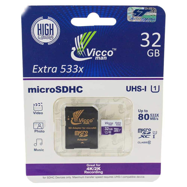 کارت حافظه microSDHC ویکومن مدل Extre 533X ظرفیت 32گیگ همراه با آداپتور SD
