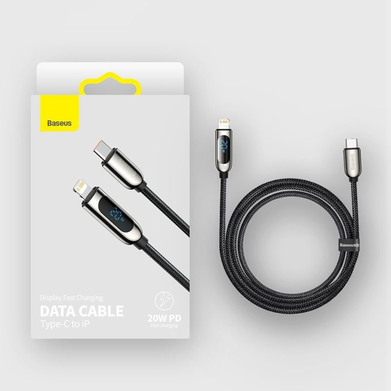 کابل شارژ لایتنینگ به تایپ سی 20 وات بیسوس Baseus Display Fast Charging Data Cable 2m CATLSK-A01