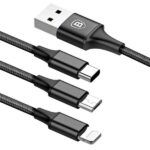 کابل فست شارژ سه کاره USB به Micro+Lightning+Type-C بیسوس Baseus Rapid Series CAMLT-SU01