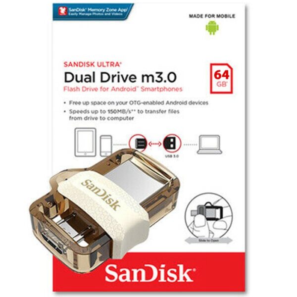 فلش مموری سن دیسک Ultra Dual Drive M3.0 Gold ظرفیت 64 گیگابایت