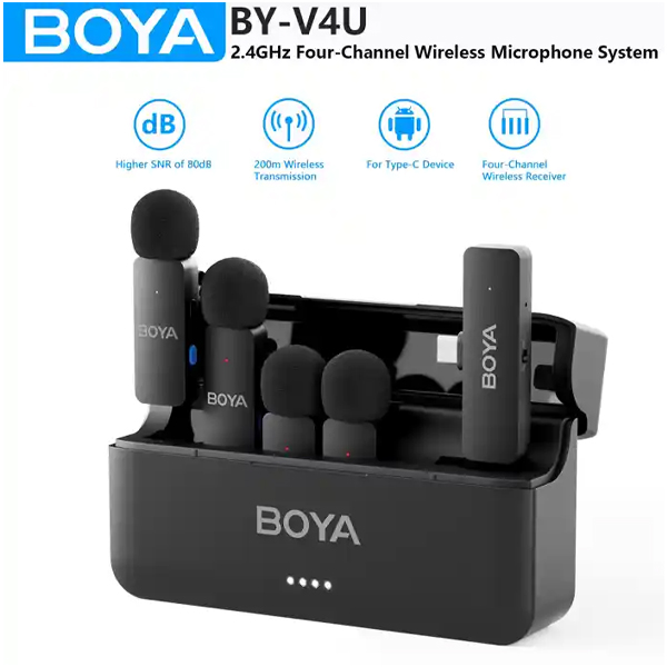 میکروفون 4 کاربره بی سیم یقه ای بویا مدل BOYA BY-V4U