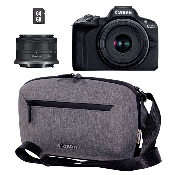 دوربین بدون آینه کانن Canon EOS R50 + RF-S 18-45mm F4.5-6.3 IS STM Lens + Backpack + SD Card